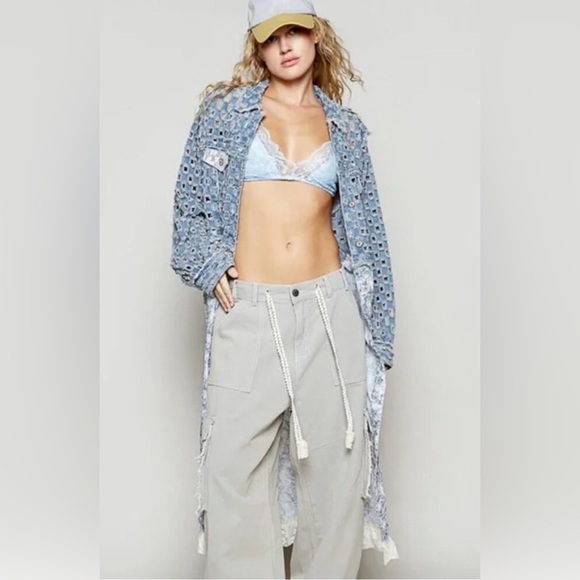 POL “ Boho Patch Duster “ Shacket Cardigan CoatDenim